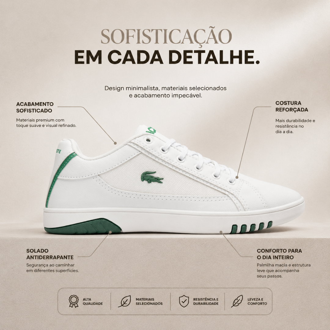 Tênis Casual Masculino Vegas Lacoste Branco e Verde